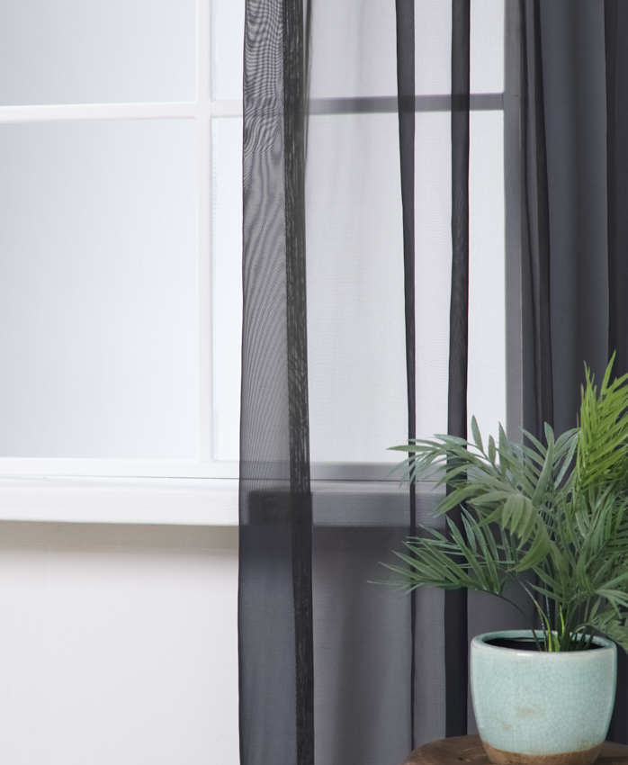 Gordijn Brandvertragende Voile Zwart Afbeelding 1